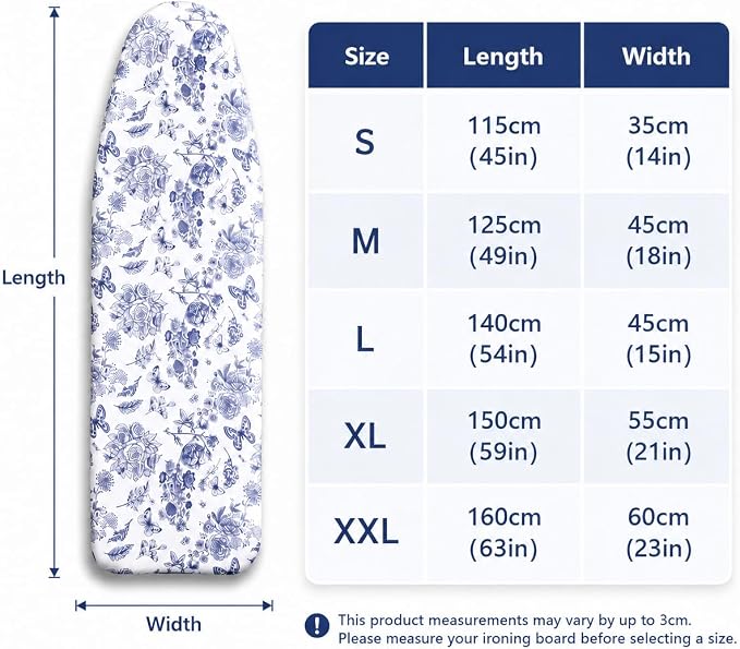 Ironing Board Cover and Pad 18x49 Inch, Iron Board Cover with 6mm Thick Felt Padding, Drawstring, Hook and Loop Fasteners, Floral & Butterflies