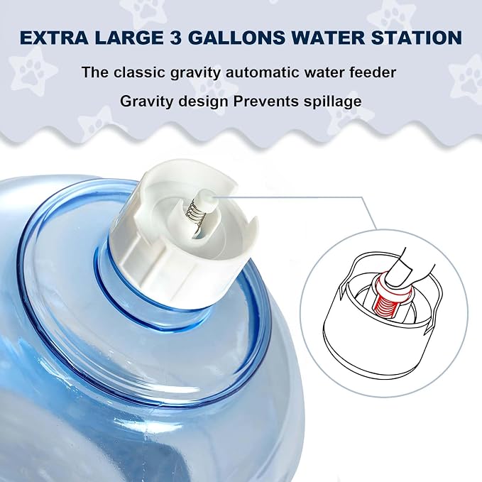 3 Gallon Large Dog Water Dispenser, Automatic Gravity Pet Waterer Station for Large Dogs and Multiple Pets, Indoor/Outdoor Dog Water Bowl with Anti-Slip Base, BPA-Free, Grey