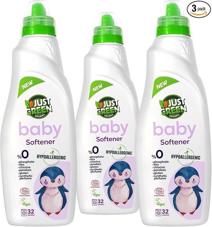 Baby Fabric Softener, Plant-Based Liquid Fabric Softener, Non-Toxic, Hypoallergenic, Fragrance-Free, EcoCert Certified, Vegan, 32 Washes, 33.8 fl oz (1000 ml) - 3 Pack
