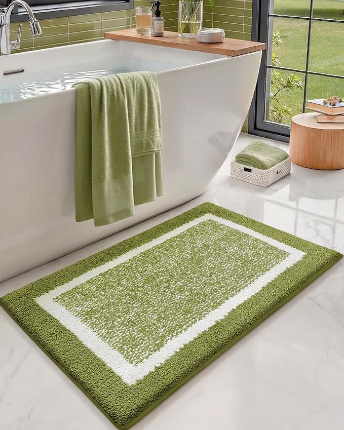 Color&Geometry Simple and Stylish Large Bath Mats for Bathroom Non Slip, 24"x36" Green and Ivory Bathroom Rugs, Absorbent, Soft, Washable, Microfiber Bath Rug Shower Mat Outside Shower