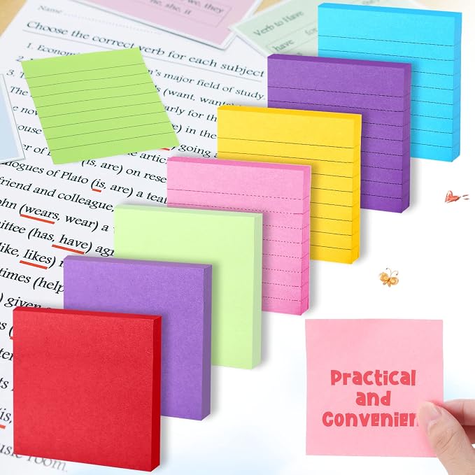 Fuutreo 100 Pad 10000 Sheet Sticky Notes Bulk 3 x 3 Inch Lined Self Stick Note Pad for School Student Teacher Classroom