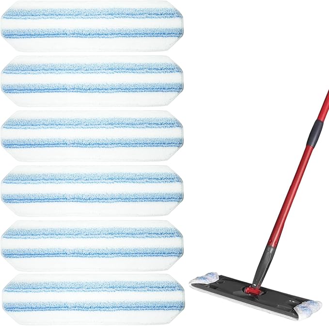 Pure Realm 6 Pack Mop Replacement Pads for Ocedar H2prO Flat Mop System, Washable and Reusable Handle Pads Refills for Floor Cleaning