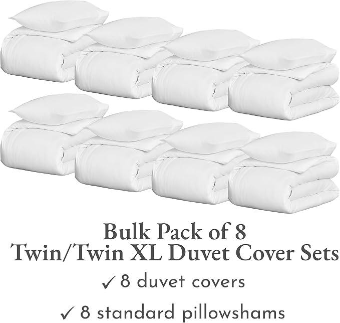 California Design Den Bulk Pack of 8 Twin/Twin XL Size Duvet Cover Sets - 400 Thread Count 100% Cotton Sateen, Case Includes 8 Duvet Covers and 8 Pillow Shams (White)