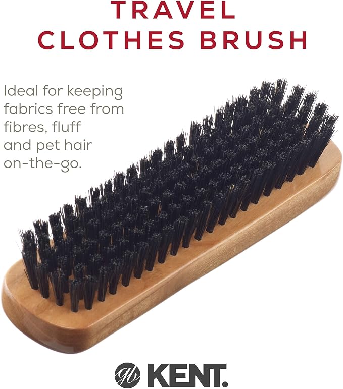 Kent CC2 Finest 100% Handcrafted Clothes Brush: Black Boar Bristle & Nylon Mix with Cherrywood Handle - Travel-Size Lint/Fuzz Remover for Cashmere, Wool, Silk; Suede Brush & Pet Hair Lint Roller