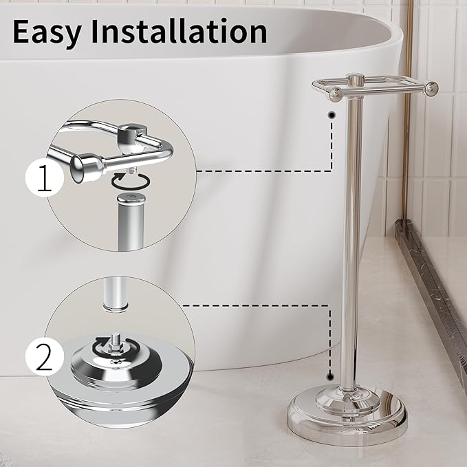 Toilet Paper Holder Stand, Toilet Paper Holder Free Standing,Post Pivoting Design & Stable Weighted Base SUS304 Stainless Steel for Bathroom (Chrome)