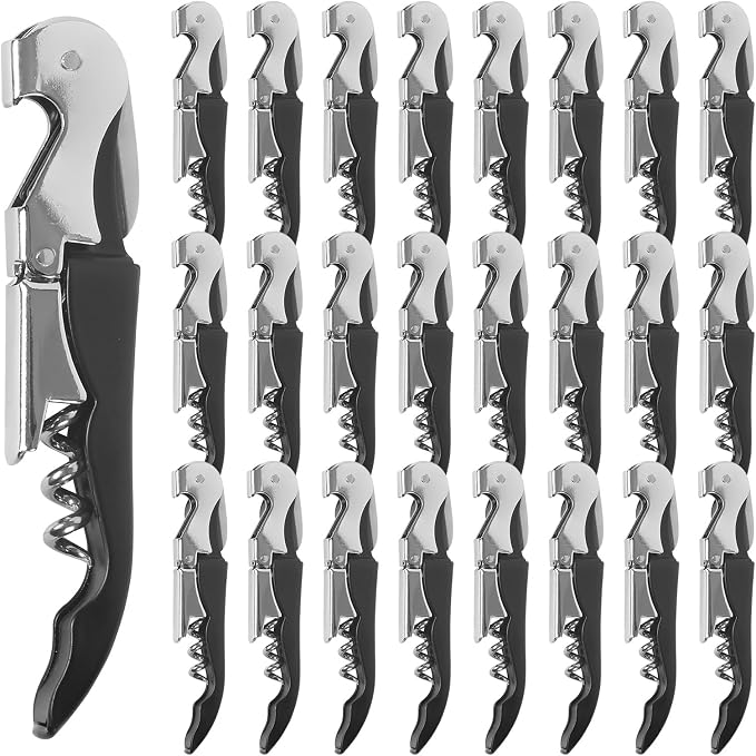 25 Pack Black Wine Opener Bulk Waiter Corkscrew Wine Opener Upgraded Heavy Duty Wine Keys Double Hinged Wine Key for Serves Bartenders Party Favor (25 Pack)