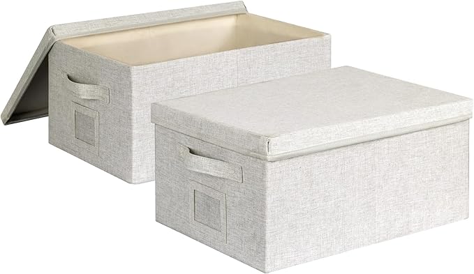 Graciadeco Large 17''x12'' Quart Collapsible Stackable Storage Bins with Lids, 2 Packs Fabric Closet Boxes with Lids, Storage Cube Baskets Container Organizers for Bedroom Office(17''x12.2x''8'')