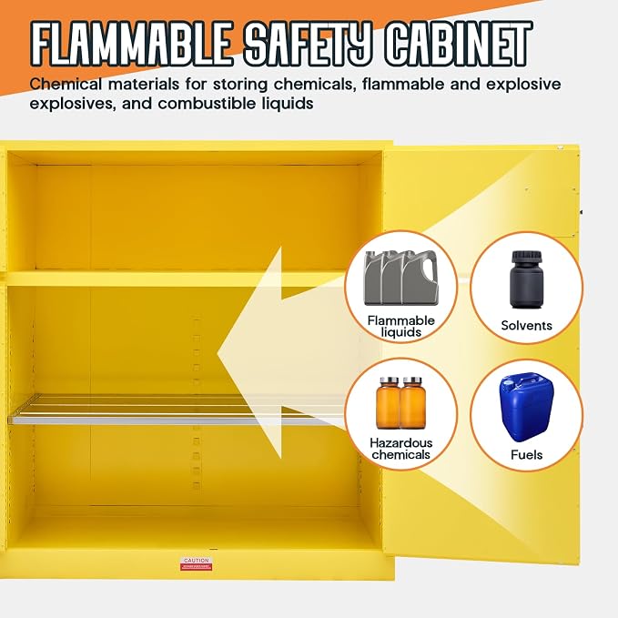 SPECRAFT 125-Gallon Dual-Compartment Flammable Safety Cabinet | 65 x 59 x 34 In, Cold-Rolled Steel, 2 Storage Compartments, Adjustable Galvanized Shelves, OSHA and CE Certified