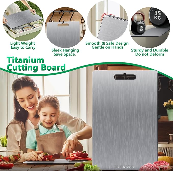 Titanium Cutting Board for Kitchen Set of 3,100% Pure Titanium Cutting Boards Double Sided Non-Toxic Hygiene Dishwasher-Safe Food Grade Metal Chopping Board for Meat,Fruit & Vegetables