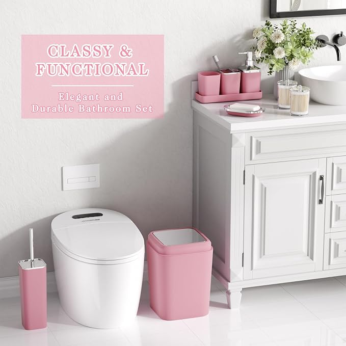 XLHOMO Bathroom Accessory Set–Bathroom Sets with Shower Curtain and Rugs, Non Slip Bathroom Rugs Super Absorbent, Pink Ombre Waterproof Shower Curtain with Hooks, Pink Bathroom Sets Complete for Home