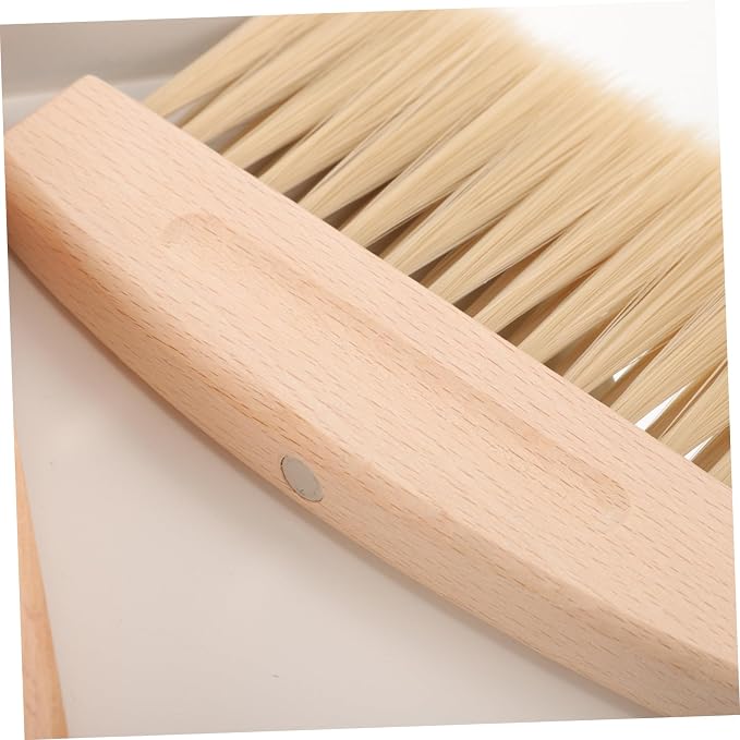 2 Sets Mini Broom Dustpan,Whisk Broom and Dustpan Set Wood Keyboard Brush for Cat Litter, Kitchen,Table,Cars(White Shovel Nylon)