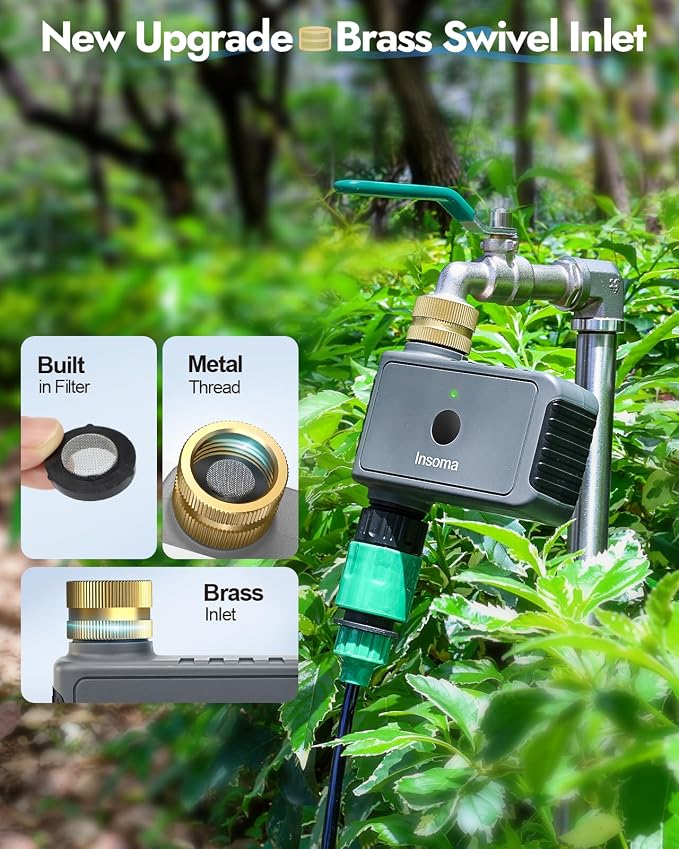 Insoma 1 Zone WiFi Water Timer with Brass Inlet, Smart Hose Timers with Hub Support 2.4GHz WiFi & Bluetooth, APP & Voice Control, Irrigation Timers with Rain Delay & Manual Watering for Yard, Lawn