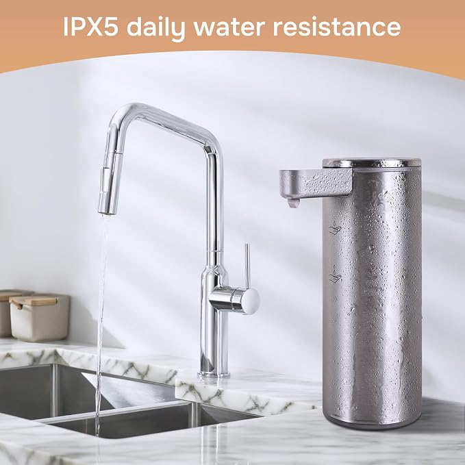 Automatic Soap Dispenser Stainless Steel with Sensor Infrared Soap Dispenser Electric IPX5 Waterproof USB-C Charging Motion Sensor for Kitchen & Bathroom, 9oz (Silver)