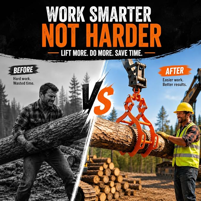 ovsor 2 Claw 20'' Log Tongs Timber Claw Hook for Skidding Tongs, 800lbs Lifting Capacity | Professional Log Grapple Heavy Duty 360° Swivel Log Lifting Tongs, Dragging Logging Silky Smooth Effort Saving