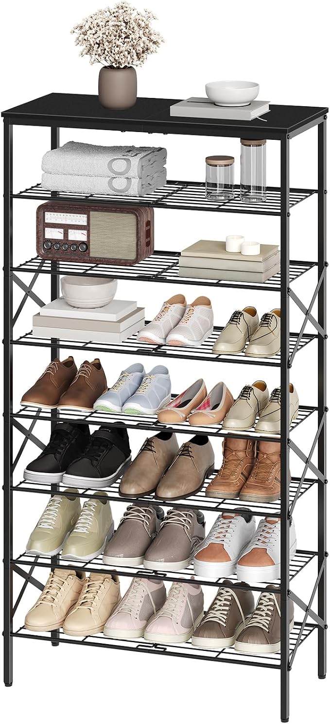 YATINEY 8 Tier Shoe Rack, Large Capacity Shoe Storage Organizer Holds 32 Pairs, Sturdy and Stable, for Entryway, Hallway, Closet, Dorm Room, Black SS08BB