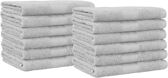 Amazon Basics Highly Absorbent Cotton Washcloths for Bathroom, Machine Washable, Fade-Resistant, 12 x 12 inches, Gray, 12-Pack