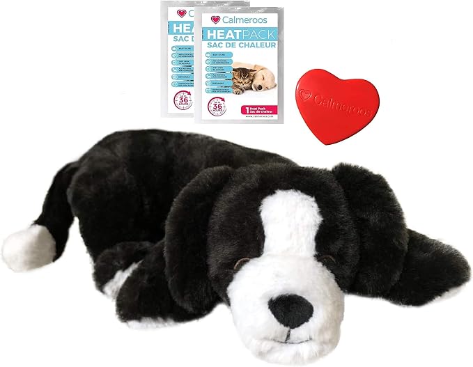 Plush Heartbeat Toy - Calming Anxiety Relief Toys for Puppies and Kittens - Heartbeat in a Soft Comforting Pet Plush for Dogs and Cats (Black and White)