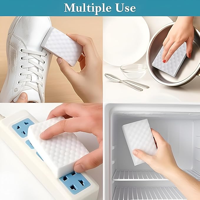 Magic Eraser Cleaning Sponge | Pack of 4 | Chemical-Free, Multi-Purpose Wipe for Effortless Cleaning of Kitchen, Bathroom, Walls, Shoes & More – Tough on Stains, Gentle on Surfaces