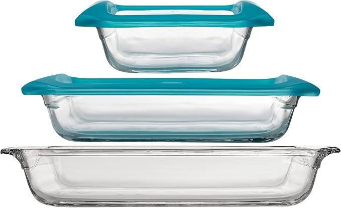 Libbey Baker’s Premium 5 Piece Glass Baking Dish Set, Stackable Casserole Dish with Lid Set, Baking Glassware for Casseroles, Lasagna, Brownies