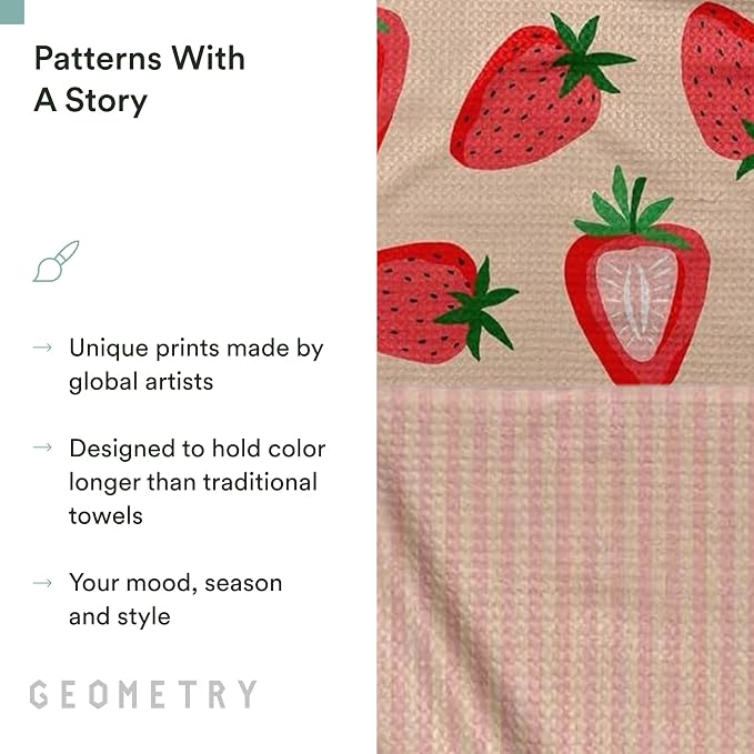 GEOMETRY Spring Kitchen Towels - Quick Dry Microfiber Cloth Spring & Summer Dish Towels for Kitchen Drying - Premium Quick Dry Towel - Strawberry Sunshine, 18" x 30" - 2-Pack