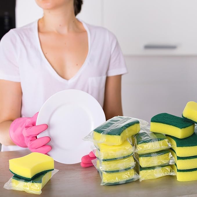 200 Pcs Individually Wrapped Sponges Uncompressed Non Scratch Scrouing Sponges for Household Cleaning Dishes Kitchen Airbnb Apartment Car Bike Green