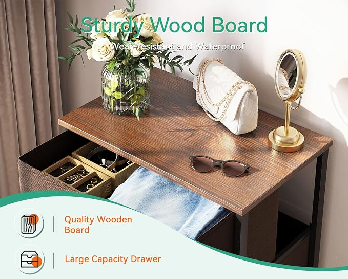 AODK Small Dresser for Bedroom with 4 Storage Drawers, Brown | Dressers Chest of Drawers Fabric Dresser with Sturdy Steel Frame, Dressers for Closet with Wood Top