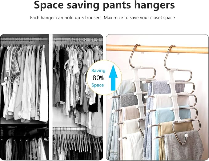 Upgrade Azeroth Pants Hangers 4 Pack Space Saving S-Type Stainless Steel Clothes Pants Hangers,Anti-Slip Design,Clothes Closet Storage Organizer for Pants Jeans Trousers Skirts Scarf