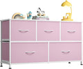 WLIVE 5 Drawer Dresser for Bedroom, Wide Chest of Drawers, A-Pink | 5 roomy fabric drawers, Wide storage design, Bedroom or closet use, Sturdy steel frame, Smooth wood tabletop