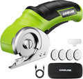 Goodjob 4V Cordless Electric Scissors Box Cutter | Rechargeable Cutting Tool with 4 SK5 Blades for Cardboard Fabric Leather Carpet Upholstery 2000mAh Battery Safety Lock