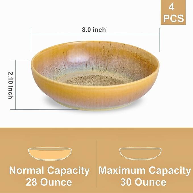 30oz Ceramic bowls set of 4-8" serving bowls for Kitchen,Pasta,Salad-Dishwasher & Microwave Safe Perfect for Housewarming, Thanksgiving, Christmas-Reactive Glaze Cappuccino