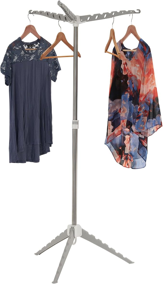 Household Essentials Grey 5006-1 Simple Indoor Tripod Clothes Drying Rack with Carrying Handle for Laundry, Small