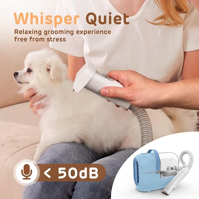 HEAPETS Dog Grooming Vacuum Kit - 3L Vacuum with 7 Tools, Low Noise Electric Clipper and Brush for Pet Shedding at Home, Blue