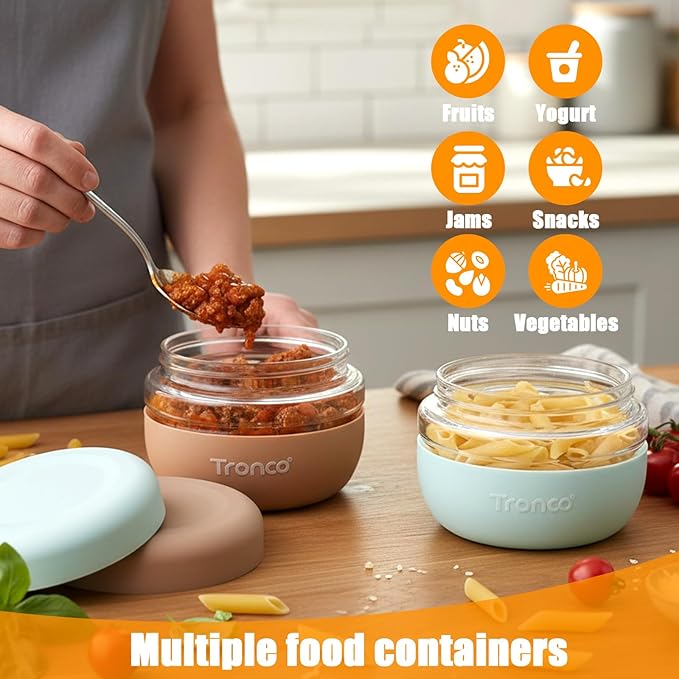 Tronco 16 oz Glass Food Storage & Lunch Bowl Containers with Airtight Lids | Leak & Spill Proof Meal Prep Container & Food Storage Jar for Lunch, Salad, Oats, Soup, BPA-Free, Microwave & Dishwasher Safe