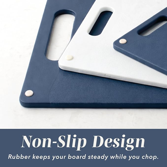 COOK WITH COLOR Non-Slip Cutting Board Set – Kitchen Essentials with Easy Grip Handle for Meat, Veggies, and Fruits, 3 Cutting Boards, Blue and White Marble