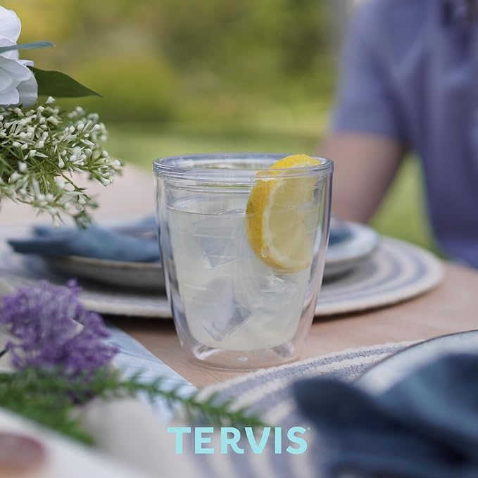 Tervis Clear & Colorful Tabletop 12oz Made in USA Double Walled Insulated Tumbler Travel Cup Keeps Drinks Cold & Hot, 12oz - 4pk, Clear | Made in USA, Double-wall Insulated, Shatterproof, BPA-Free, Dishwasher Safe, Fits Most Cupholders, Great to Gift, ...