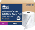 Tork Matic Extra Soft Paper Hand Towel Roll White with Blue Leaf H1, Premium, High Absorbency, 6 Rolls x 300 ft, 290094