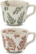 11 oz Ceramic Coffee Mug, Stoneware Teacup with Handle | Small Novelty Unique Cup for Tea Mocha Latte Cappuccino, Microwave Dishwasher Safe (Set of 2, Ivy and Leaf)