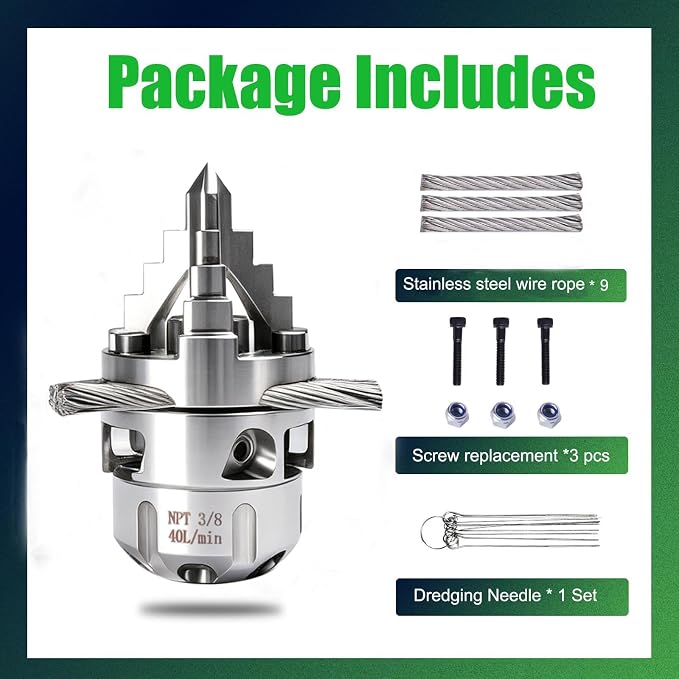 3/8 NPT Sewer Jetter Rotating Nozzle - Cutting Roots, for 2900 psi, 40L/Min (10.57GPM), High Pressure Drain Pipe Wall Cleaning Scraper Head for Pressure Washers