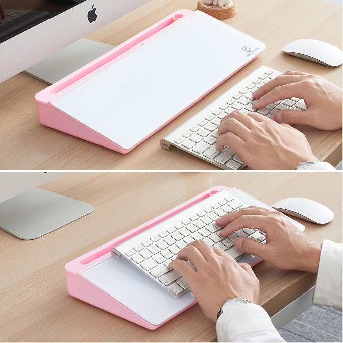 TSJ OFFICE Desktop Whiteboard Dry-Erase-Board - Computer Keyboard Stand White Board Surface Pad with Drawer, Desk Organizers with Accessories for Office, Home, School Supplies - Pink