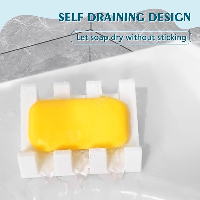 Self Draining Soap Dish Holder,Silicone Soap Dish,for Bathroom,Kitchen, Sponges，Can Extend Soap Life，Keep Soap Bars Dry and Easy Cleaning (N-White,3-Pack)