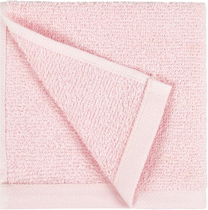 Amazon Basics Highly Absorbent, Fast Drying 100% Cotton Washcloths for Bathroom and Face, 12 x 12 inches, Petal Pink, 24-Pack