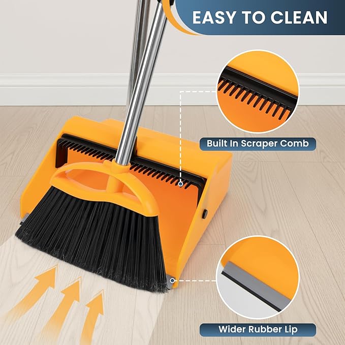 REEWII Commercial Broom and Dustpan Set and 4 Pack Heavy-Duty Angle Broom