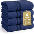 LANE LINEN Bath Towel Set 100% Cotton 4 Piece Soft Absorbent - Navy | Cotton Bath Towels - Densely Woven, Coordinated Colors, Dobby Border Accent, OEKO-TEX Certified, Zero-Twist Durability