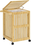 HOOBRO Laundry Hamper with Lid and Wheels, 120 L (31Gal) Double Laundry Basket, Bamboo Clothes Hamper with Handles and Removable Liner, for Laundry Room, Bathroom, Bedroom, Natural YL60XY01