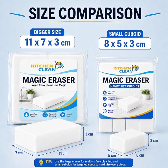 ™ Melamine Magic Eraser | Walls Stain Remover Sponge | Kitchen Latest Cleaning | Home Kitchen Bathroom Tiles, Lime Scale on Taps Wall Stains Cleaning (Pack of 8 Pcs)