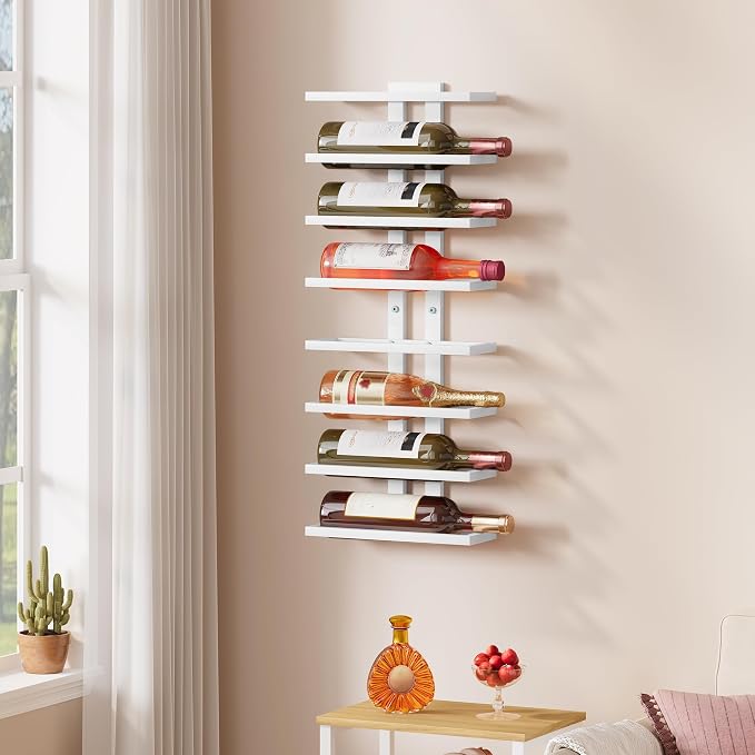 Hoctieon 2-Set 8 Tier Wall Mount Wine Rack (16 Tiers), Wall Racks for Wine Bottles Display and Storage, Hanging Bottle Organizer for Living Room, Dining Room, Wine Cellar, Bar, White