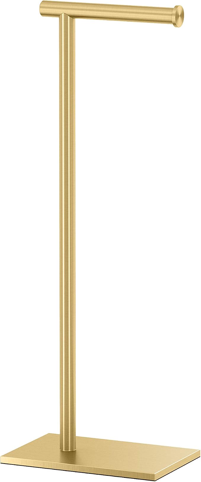 Gatco 1431B Freestanding Toilet Paper Holder Stand, Modern Bathroom Toilet Tissue Holder with Weighted Rectangle Base, Brushed Brass Finish, 22.25 Inch