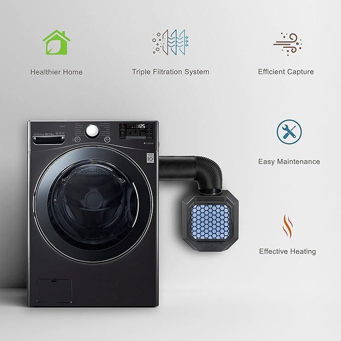 EzaVent Indoor Dryer Vent with 4 Polyester Replacement Filters and Fittings Only for Electric Dryers - 1 Year Warranty (Black EzaVent)