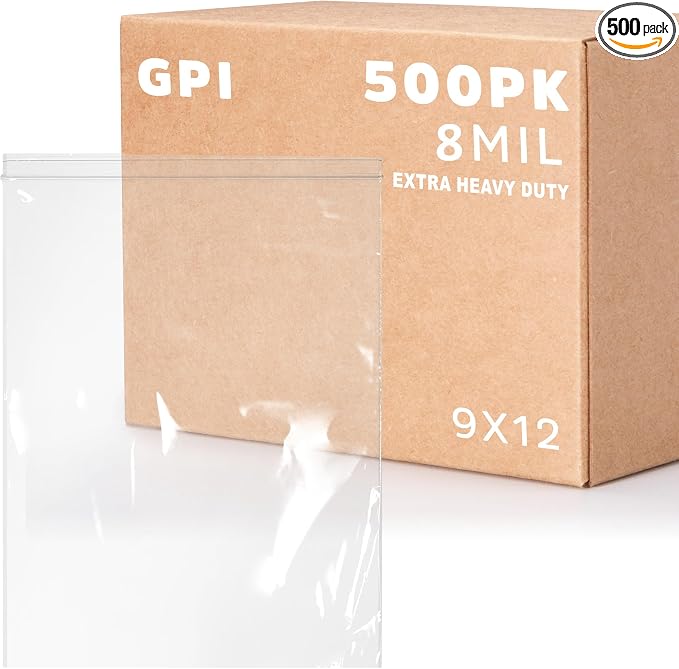 GPI - 9" x 12" Ultra Heavy-Duty Zip Bags, 8 Mil Extra-Thick Reclosable Puncture-Resistant Plastic Zipper Baggies, Resealable Poly Zip Top Bag for Construction, Tools, Screws & Sharp Objects. 500 Count