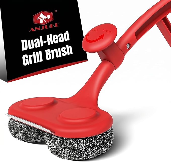 Bristle Free Grill Brush with Scraper, Upgraded 19-Inch Steam Grill Cleaner with Dual-Head Working Simultaneously for Efficient Cleaning for Gas, Charcoal, Electric and Kettle Grills